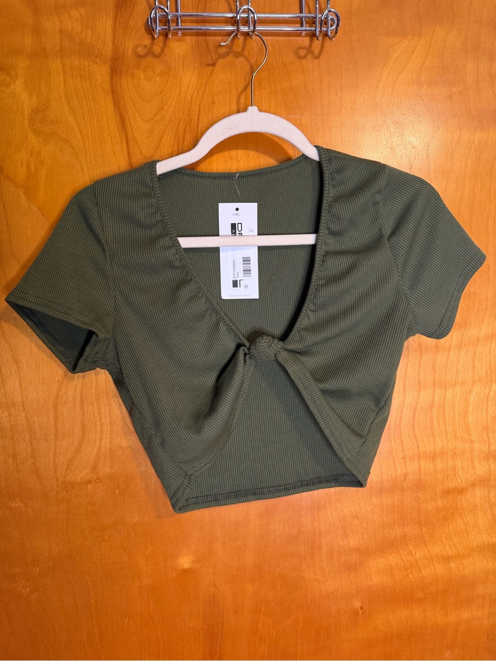 Olive Knot-Front Ribbed Crop Top - Women